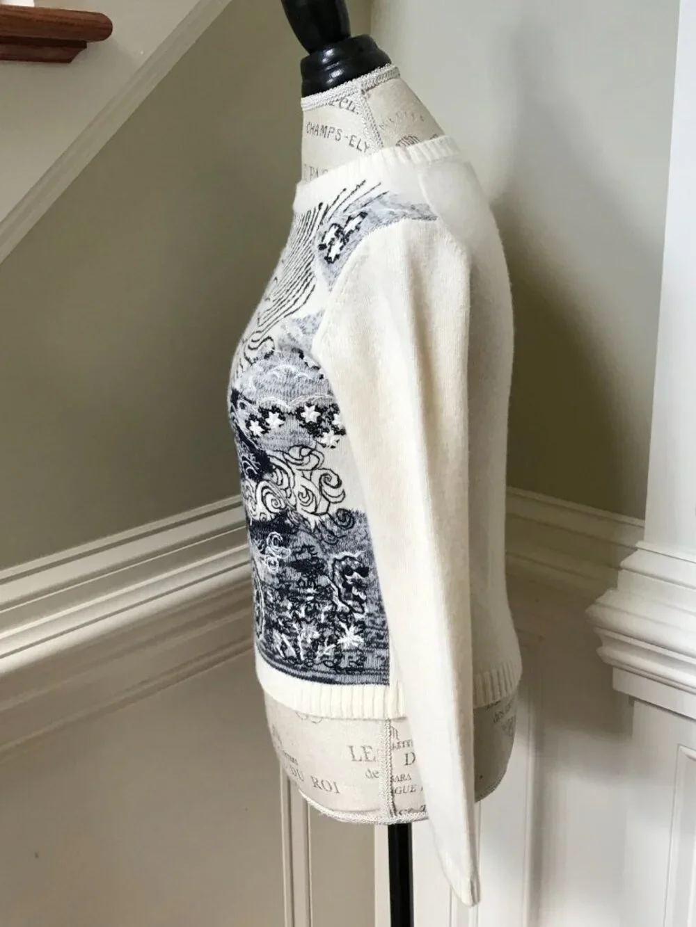 Christian Dior Le Soleil 2020 Sweater Womens 4 40 Cream Black Cashmere Crew Neck